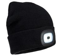 PORTWEST Mütze Beanie mit wiederaufladbarer LED Frontleuchte abnehmbar USB-Laden verschiedene Farben Variante Einheitsgröße schwarz