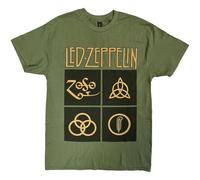 Led Zeppelin Herren Ledzeppelin_Gold Symbols In Black Square_Men_Green_ts: L T-Shirt, Schwarz (Black Black), Large