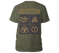 Led Zeppelin Herren Ledzeppelin_Gold Symbols Square_Men_Green_ts: L T-Shirt, Schwarz (Black Black), Large