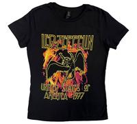 Led Zeppelin T-Shirt Schwarz Flames Band Logo Neu Offiziell Damen Skinny Fit