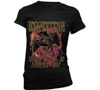 Led Zeppelin T Shirt Schwarz Flames Band Logo Nue offiziell Damen Skinny Fit