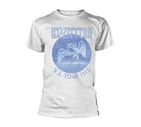 Led Zeppelin T Shirt Tour 1975 Blau Wash Band Logo Nue offiziell Herren Weiß M