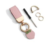 Leder Auto Schlüsselanhänger,Universal Schlüsselband mit Kleeblatt Anhänger, Glücksbringer Anhänge, Schlüsselring für Motorrad Wohnungschlüssel, mit Anti Lost D Ring und Schraubendreher (Pfirsich)