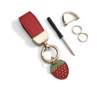 Leder Auto Schlüsselanhänger,Universal Schlüsselband mit Kleeblatt Anhänger, Glücksbringer Anhänge, Schlüsselring für Motorrad Wohnungschlüssel, mit Anti Lost D Ring und Schraubendreher (Erdbeere)