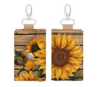 Leder-Autoschlüssel-Schutz, Mini-Lack, Holzbrett, Sonnenblume, Diebstahlschutz, wasserdicht, Kreditkartenschutz, Diebstahlschutztasche für Autoschlüssel, Bankkarten, Münzen, Stil, Einheitsgröße,