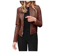 Leder Blazer Braun Damen - Damen Kurzjacke Elegant, Stehkragen Übergangsjacke Kunstleder Kurzblazer Mit Reißverschluss Vintage Sakko Mit Taschen Business Blazer Freizeit Jacke Business Blazer