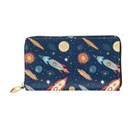 Leder Geldbörse für Damen Herren Bifold Wallet Ultra Slim Kreditkartenetui Rocket in Space Damen Clutch Geldbörse, Schwarz, Einheitsgröße, Schwarz , Einheitsgröße