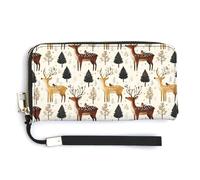 Leder-Geldbörse mit Handgelenk, für Damen, Wald, Hirsch, Vogel-Druck, kleine Handgeldbörse, Damengeldbörse mit Reißverschluss
