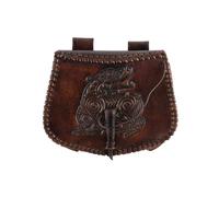 Battle-Merchant | Mittelalter Gürteltasche mit Drachen-Prägung aus Leder | Bauchtasche für Damen und Herren in Braun | Wikinger Reenactment Ledertasche für den Gürtel