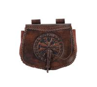 Battle-Merchant | Mittelalter Gürteltasche mit Vegvísir-Prägung aus Leder | Bauchtasche für Damen und Herren in Braun | Wikinger Reenactment Ledertasche für den Gürtel
