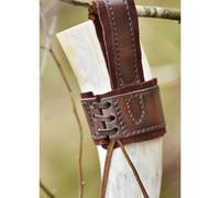 Leder Hornhalter für Trinkhorn mit Prägung und Wildleder, dunkelbraun