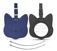 Leder Kofferanhänger 2pcs, Schöne Katze Koffer Anhänger PU Adressanhänger Koffer Sichere Gepäckanhänger für Koffer Gepäck Reise (Schwarz und Blau)