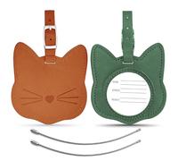 Leder Kofferanhänger 2pcs, Schöne Katze Koffer Anhänger PU Adressanhänger Koffer Sichere Gepäckanhänger für Koffer Gepäck Reise (braun und grün)
