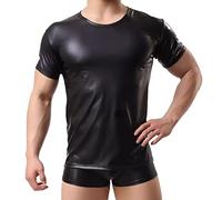 Leder Lack Latex Optik Schwarz Männer Langarmshirt Männer Dessous Latex Top Muskel Top Shirt Langarm Stretch Hemd Tops Clubwear Gay Langarmshirt Herren Swingerclub Freizeithemd
