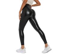 Leder Leggings Damen High Waist Kunstleder Lederhosen Glänzend Boom Booty Skinny Leggins Lederoptik Slim Fit Hosen Push Up Lederleggings Strumpfhosen Lederhose