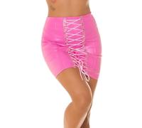 Leder Look Highwaist Rock Kunstleder Minirock mit Deko Schnürung M