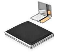 Leder Metall Zigarettenetui, 9.7 x 9.5 x 1.8cm Zigarettenschachtel Box Zigarettenbox Cigarette Case für 20 Zigaretten Tabakbox mit Gummiband und Schnappverschluss, für Hosen- und Hemdtaschen
