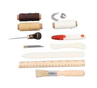 Leder-Nähbeutel-Set, DIY-Ledernähset mit gewachstem Nähgarn, Nadeln, Schere, Ahle und Lineal - komplettes Lederhandwerks-Werkzeugset für Anfänger und Reparaturen im Haushalt