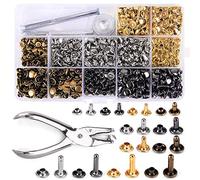 Leder Nieten Set, 480 Set Metall Doppelkappe Rive 3 Größen, 4 Farben Gold, Silber, Bronze und Gunmetal Druckknöpfe für DIY Handwerk Reperatur nähen, Handgemacht, DIY Kleidung