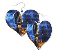 Leder-Ohrringe für Damen, baumelnde Ohrringe, Musik-Mikrofon, doppelseitiger Ohrring, Schmuck, modische Sternform, Festival-Zubehör, Statement-Schmuck für Geburtstagsparty, Einheitsgröße, Leder, Nr,