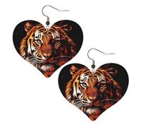 Leder-Ohrringe für Damen, Motiv: Tiger im Feuer, Herz-Ohrringe, leicht, baumelnde Ohrringe, Schmuckgeschenke