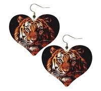 Leder-Ohrringe für Damen, Motiv: Tiger im Feuer, Herz-Ohrringe, leicht, baumelnde Ohrringe, Schmuckgeschenke