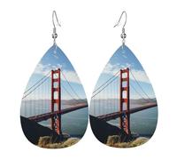 Leder-Ohrringe für Damen, tropfenförmig, leichte Hängeohrringe, San Francisco, Golden Gate Bridge, Schmuckgeschenk