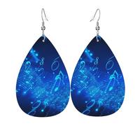 Leder-Ohrringe für Damen, Tropfenform, baumelnde Ohrringe, leicht, blau, Musiknoten, Schmuck, Geschenk