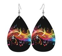 Leder-Ohrringe für Damen, Tropfenform, baumelnde Ohrringe, leicht, Regenbogen-Musiknoten, Melodie, Schmuck, Geschenk