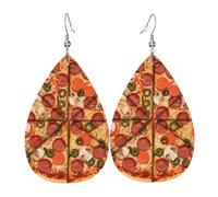 Leder-Ohrringe für Damen, Tropfenform, leichte Tropfenohrringe, "I Love Pizza", Schmuckgeschenk