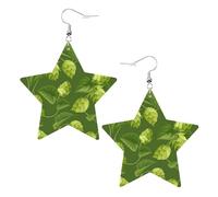 Leder-Ohrringe, Kunstleder-Stern-Ohrringe, metallische Tropfen-Ohrringe für Frauen und Mädchen,Grünes Hopfen- und Blättermuster