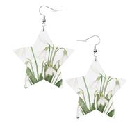 Leder-Ohrringe, Kunstleder-Stern-Ohrringe, metallische Tropfen-Ohrringe für Frauen und Mädchen,Weiße Schneeglöckchen-Blumen-botanische Aquarellmalerei