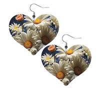 Leder-Ohrringe mit Blumen-Gänseblümchen für Damen, Herz-Ohrringe, leicht, baumelnde Ohrringe, Schmuck-Geschenke, One Size, Kein Edelstein