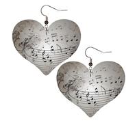 Leder-Ohrringe mit Musiknoten-Motiv, für Damen, Herz-Ohrhänger, leicht, Schmuckgeschenk