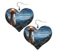 Leder-Ohrringe mit Weihnachtsmann-Leuchtturm, für Damen, Herz-Ohrringe, leichte Tropfenohrringe, Schmuckgeschenk, Einheitsgröße, Leder, Kein Edelstein