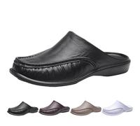 Leder-Pantoletten für Herren, breite Passform, Schlupfschuhe, offener Rücken, orthopädischer Mokassin, Slipper, Loafer, Walking, Fahren, rückenfrei, leicht, lässig, Bootsschuh, Clogs, Slipper, Schwarz