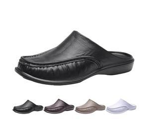 Leder-Pantoletten für Herren, breite Passform, Schlupfschuhe, offener Rücken, orthopädischer Mokassin, Slipper, Loafer, Walking, Fahren, rückenfrei, leicht, lässig, Bootsschuh, Clogs, Slipper, Schwarz