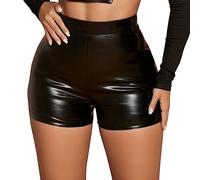 Leder Shorts Damen Schwarz Lederhose Damen Stretch Kurze Hose Damen Sommer Sexy Slim Fit Hotpants Clubwear Lederimitat Ledershorts PU Lederoptik Kunstlederhose Nachtclub Hosen Ledershorts