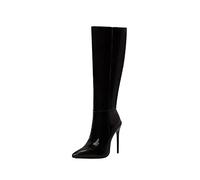 Leder Stiefeletten Damen mit Absatz Langschaft Mode High Heel Boot Overknee Stiefel Plateau Stiefel mit Blockabsatz Vintage Hohe Ritterstiefel Schnüren Plattform Reitstiefel Elegante Kleid Stiefel