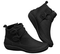 Leder-Stiefeletten für Damen, mit Reißverschluss, weite Passform, leicht, wasserdicht, Fußgewölbe-Passform, einfarbig, Übergröße, Keilschuhe, lässig, runde Zehenpartie, Damen-Wanderstiefel, stilvoll