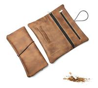 Leder Tabaktasche, Mehrschichtig Tragbar Tabakbeutel Filterfach und Plättchen-Halter, Tabak-Beutel mit Seil, Tabaktasche Leder mit Faltbar(Hellbraun)