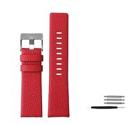 Lederarmband for Diesel for DZ7395 for DZ7370 for DZ7257 for DZ7430 Rotes Uhrenarmband aus weichem Rindsleder mit Nieten 24 m 26 mm 28 mm for Männer und Frauen ( Color : Red-silver buckle , Size : 28m