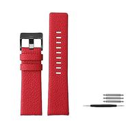 Lederarmband for Diesel for DZ7395 for DZ7370 for DZ7257 for DZ7430 Rotes Uhrenarmband aus weichem Rindsleder mit Nieten 24 m 26 mm 28 mm for Männer und Frauen ( Color : Red-black buckle , Size : 26mm