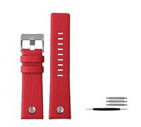 Lederarmband for Diesel for DZ7395 for DZ7370 for DZ7257 for DZ7430 Rotes Uhrenarmband aus weichem Rindsleder mit Nieten 24 m 26 mm 28 mm for Männer und Frauen ( Color : Red silver rivet , Size : 26mm