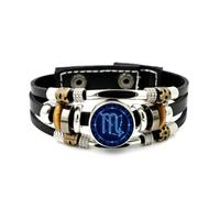 Lederarmband Für Herren, Scorpio-Kalligrafie-Sternenkompass-Armband Aus Cyber-Neon-Leder, Verstellbar, Mehrlagig Geflochten, Punkig-Ethnisch, Handgefertigtes Armband, Freundschaftsaccessoire, Geburts
