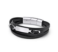 Lederarmband FYNCH-HATTON "Schmuck Geschenk Armband The Layering", schwarz (edelstahlfarben, schwarz), Armbänder, Herren, 23cm, Edelstahl Leder, Edelstahl, Leder, Lederarmband (15995421-0) edelstahlfa