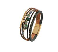 Lederarmband Herren,Boho-Lederarmband Mit Mehreren Lagen, Herrenarmband Aus Leder, Naturstein Und Metallperlen Mit Starkem Magnetverschluss, Valentinstagsgeschenk, Geeignet Für Damen Und Herren, Grü