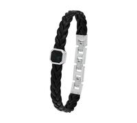 Lederarmband JOOP "2039799", schwarz (edelstahlfarben, schwarz, schwarz), Armbänder, Herren, 21,5cm, Edelstahl Leder, Edelstahl, Leder, Lederarmband, mit Hypersthen (60301860-0) edelstahlfarben, schwa