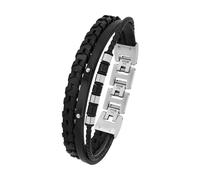 s.Oliver Armband Edelstahl Leder Herren Armschmuck, 18,5+1,5+1,5 cm, Schwarz, Kommt in Schmuck Geschenk Box, 2039735