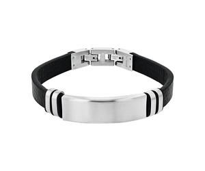 Lederarmband TOM TAILOR, edelstahlfarben, schwarz, Armbänder, Herren, 21,5cm, Edelstahl Kautschuk Leder, Edelstahl, Kautschuk, Leder, Lederarmband (84611268-0) edelstahlfarben, schwarz